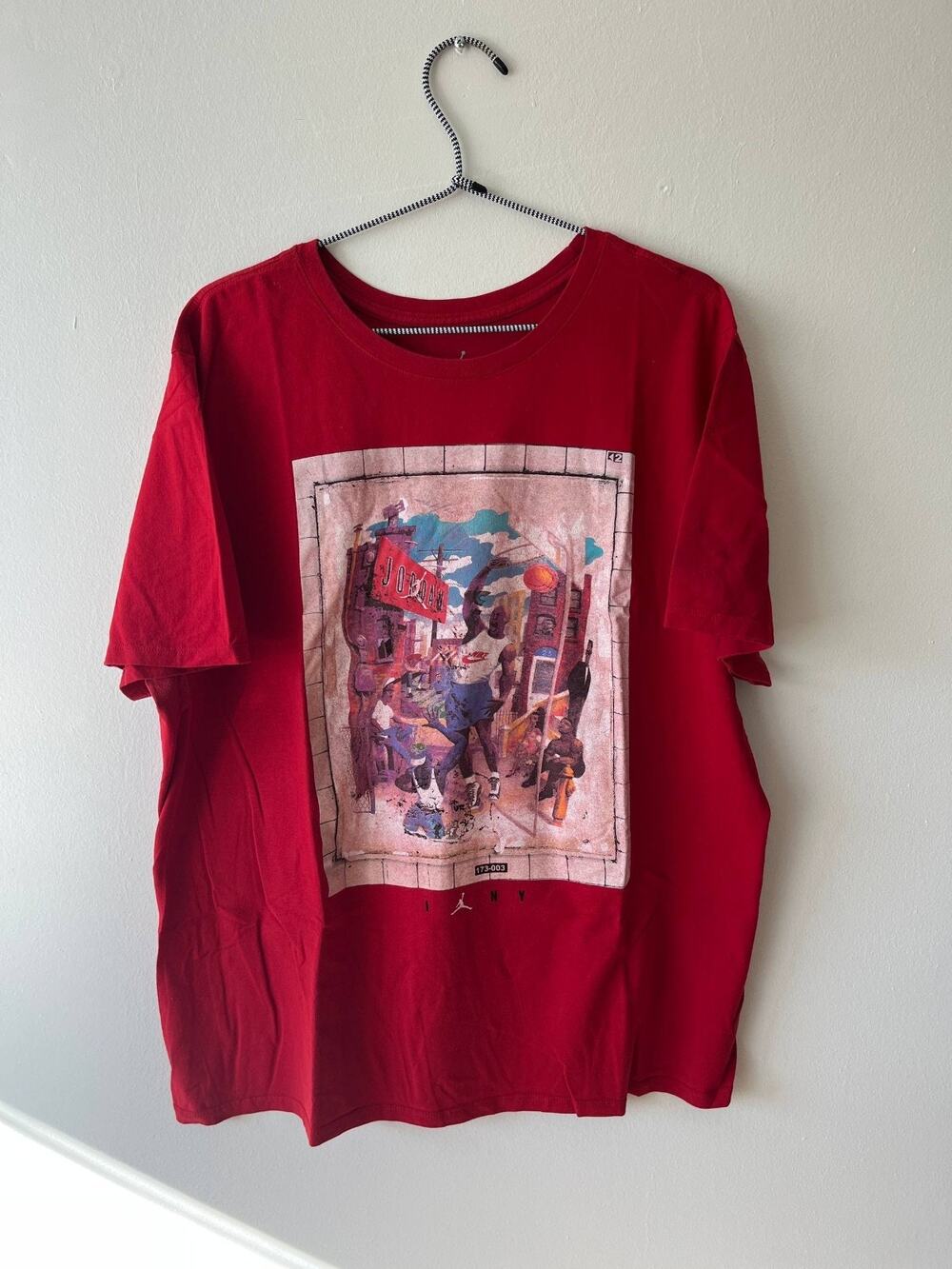 Jordan I Love NY Red Y2K Tee Men’s Vintage Basketball Street Graphic Print Shirt